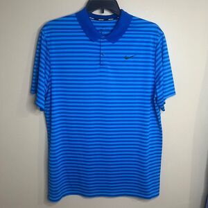 Nike Dri Fit Mens Golf Polo Shirt XL Blue Stripe Athletic Performance